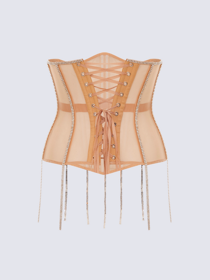 Precious Closet Cape Rhinestone Fringe Waist Corset Belt