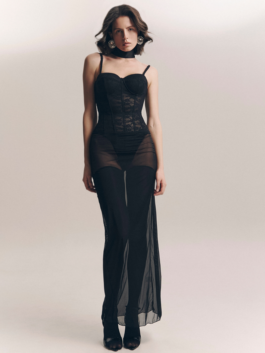 Precious Closet Black Sheer Mesh Maxi Skirt