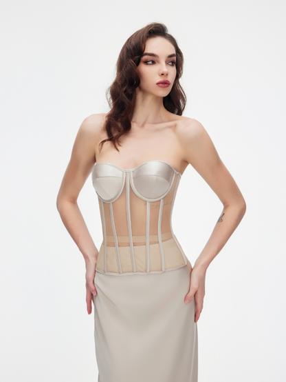 Precious Closet Black Sheer Mesh Boned Sweetheart Corset Top
