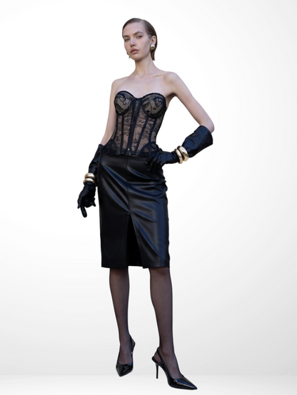 Precious Closet Black Sheer Lace Boned Sweetheart Corset Top