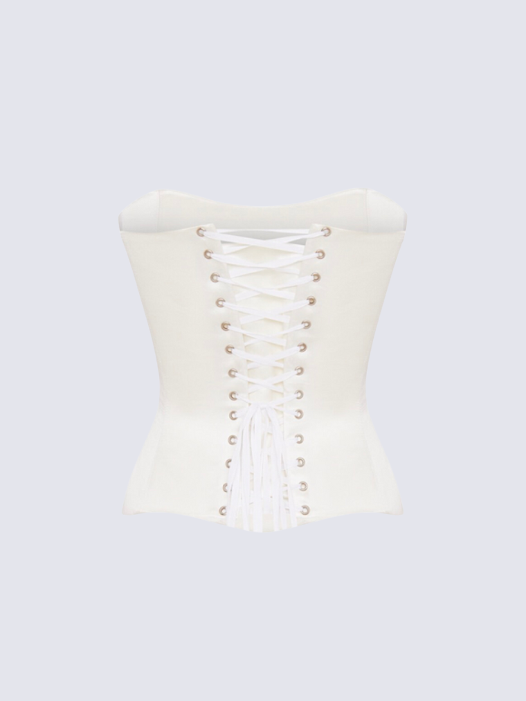 Precious Closet White Satin Strapless Corset Top