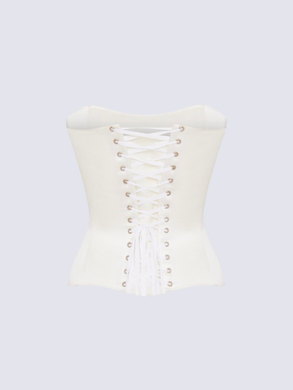 Precious Closet White Satin Strapless Corset Top