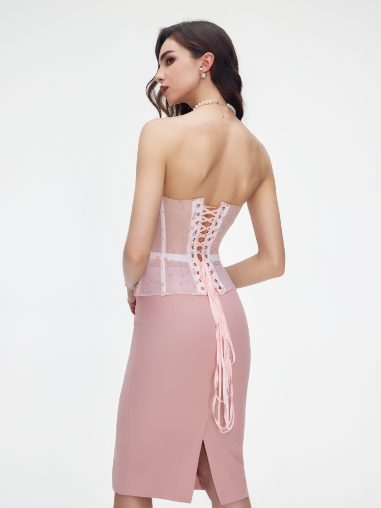 Precious Closet Pink Floral Embroidered Bustier Corset
