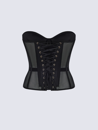 Precious Closet Black Mesh Crystal Cup Bustier Corset
