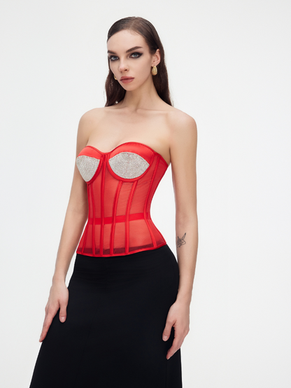 Precious Closet Rhinestone Red Corset Top