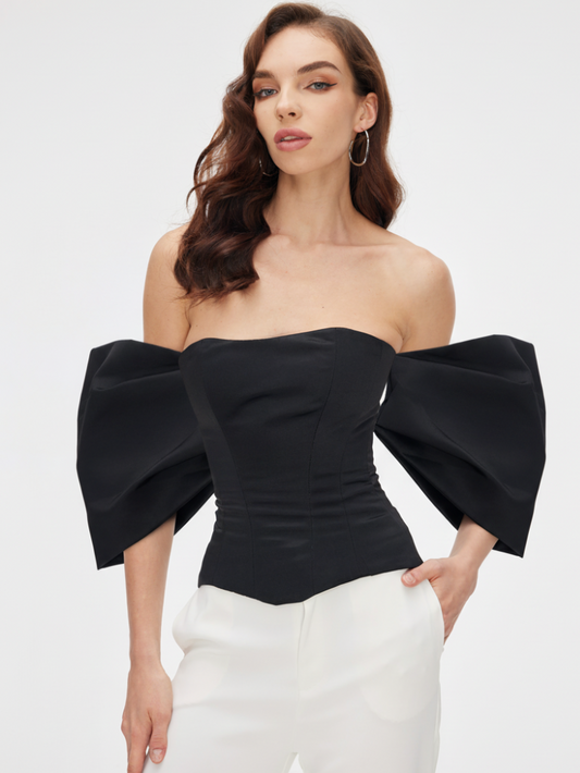 Precious Closet Black Puff Sleeve Off Shoulder Corset Top