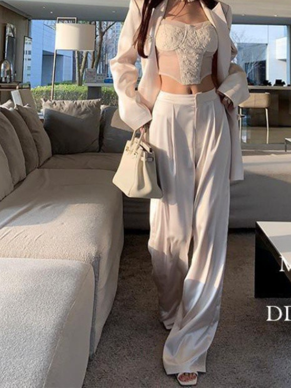 Precious Closet Black Satin Wide Leg Trousers