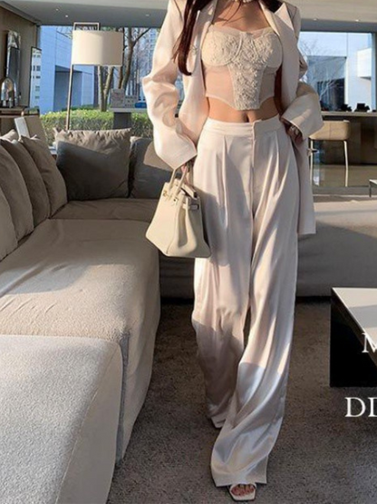 Precious Closet Black Satin Wide Leg Trousers