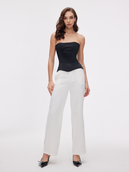 Precious Closet White High Waist Wide Leg Pants
