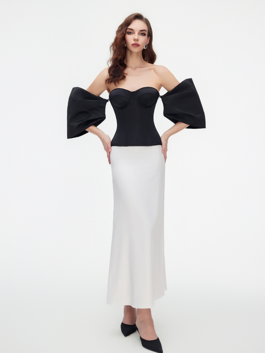 Precious Closet Black Sweetheart Flare Sleeve Corset Top