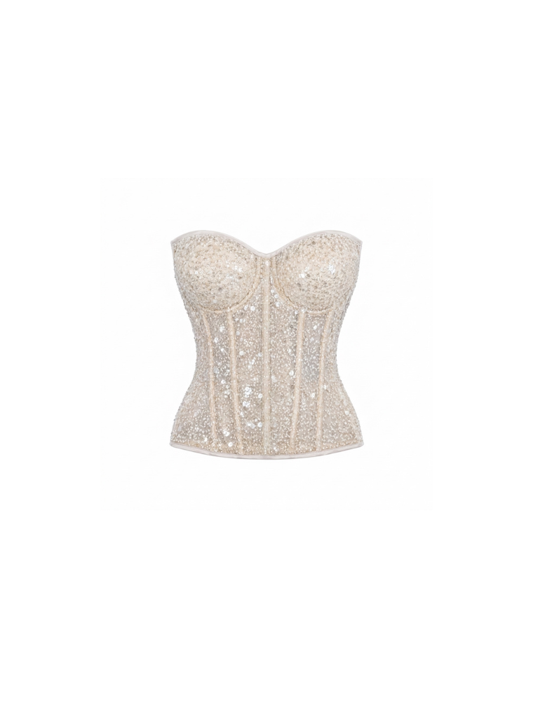 Precious Closet Ivory Sheer Lace Strapless Boned Corset Bustier