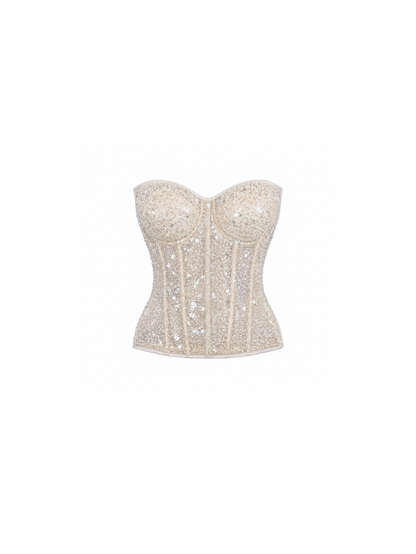 Precious Closet Ivory Sheer Lace Strapless Boned Corset Bustier