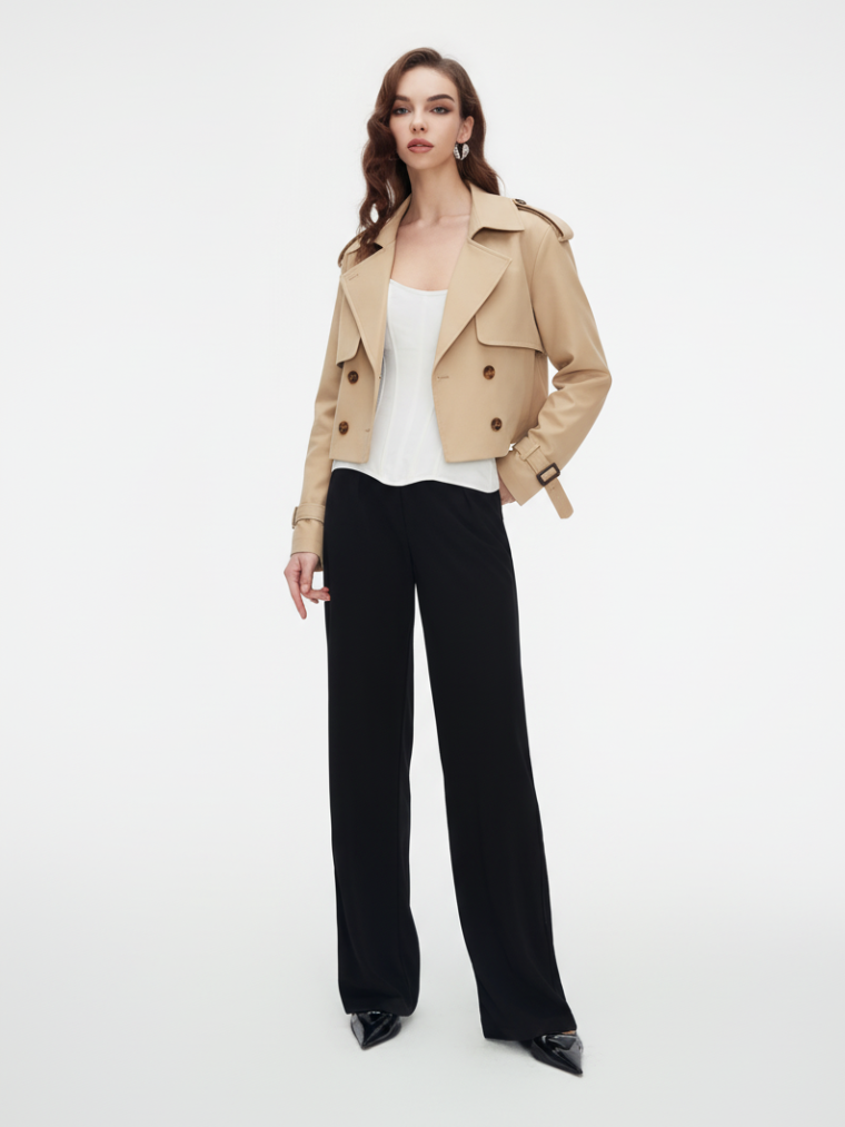 Precious Closet Cropped Belted Trench Coat Jacket
