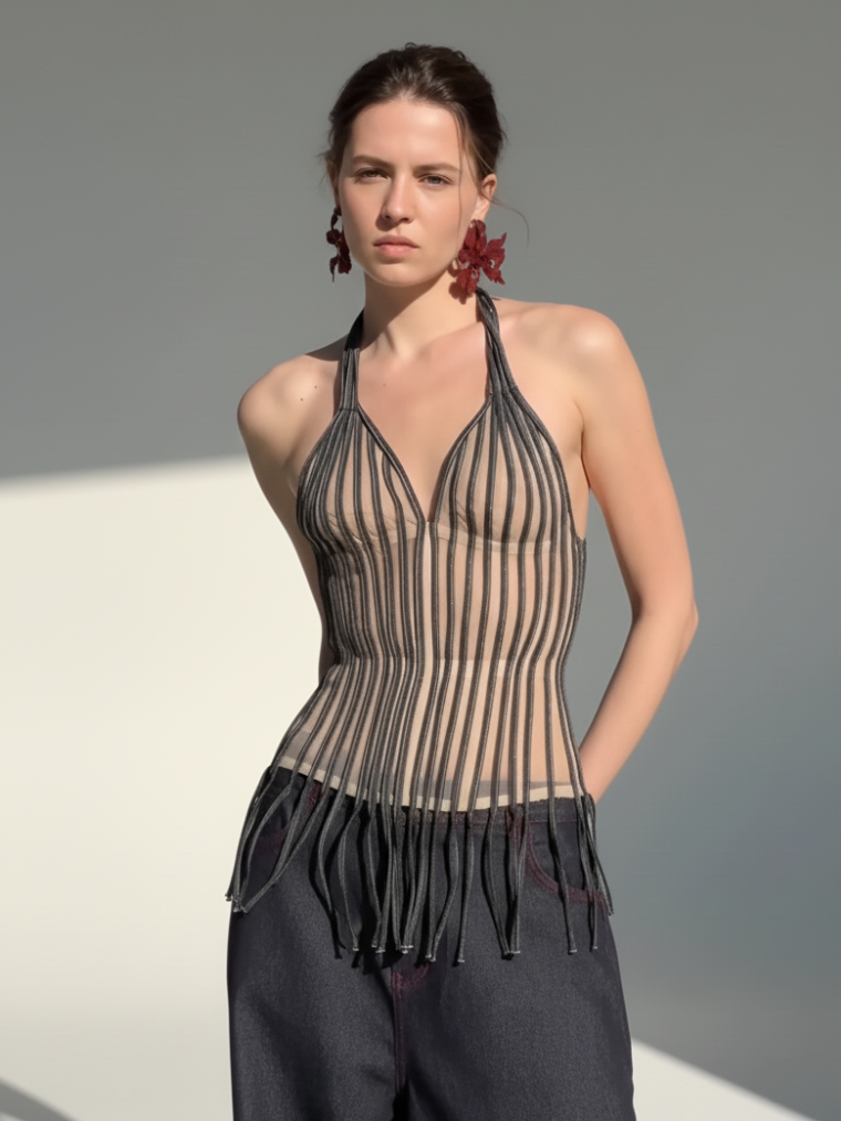 Precious Closet Best Tassel Halter Neck Corset Top