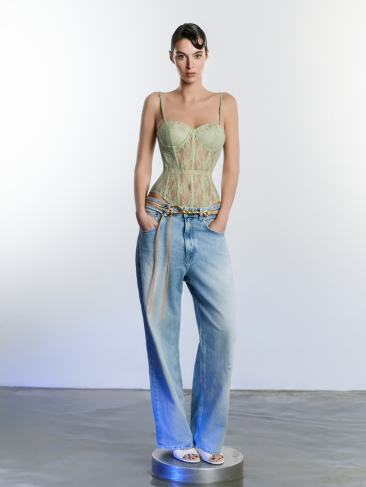 Precious Closet Luxe Sage Floral Lace Bodysuit