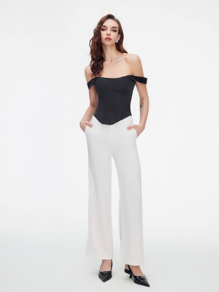 Precious Closet White High Waist Wide Leg Pants