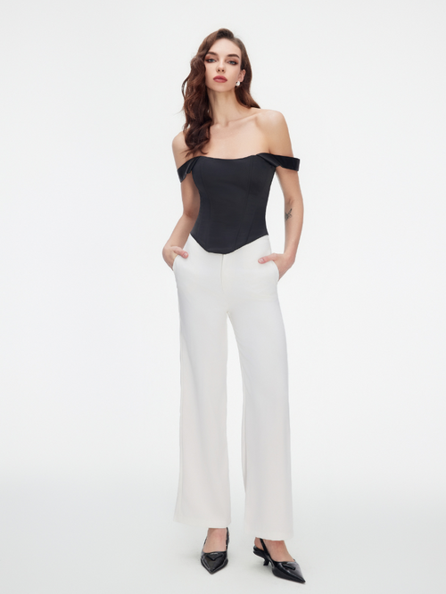 Precious Closet White High Waist Wide Leg Pants