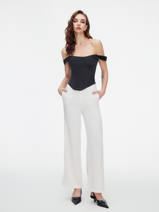 Precious Closet White High Waist Wide Leg Pants