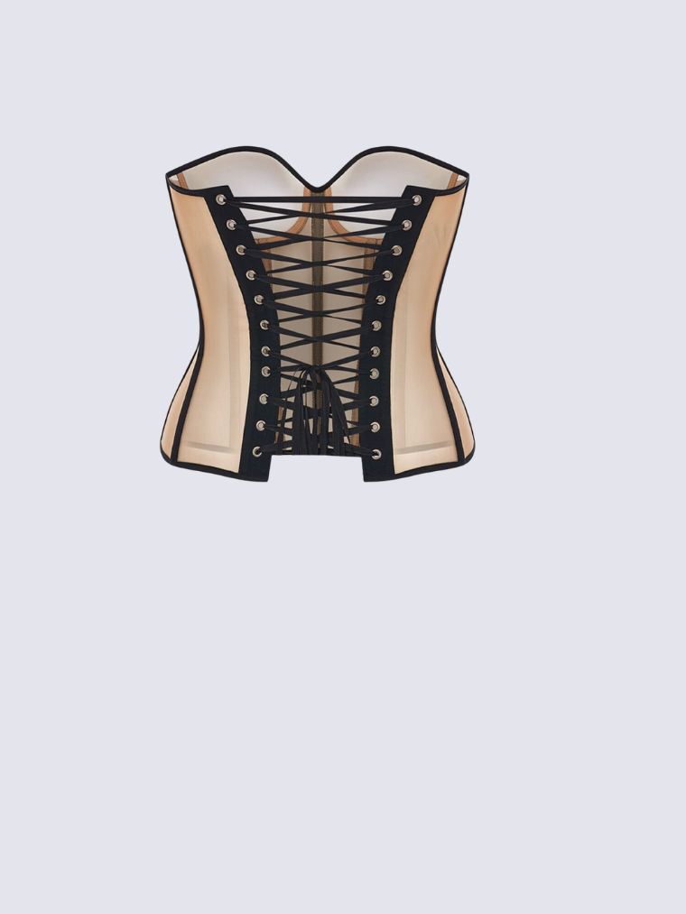 Precious Closet Nude Black Cage Boned Sheer Bustier Corset Top