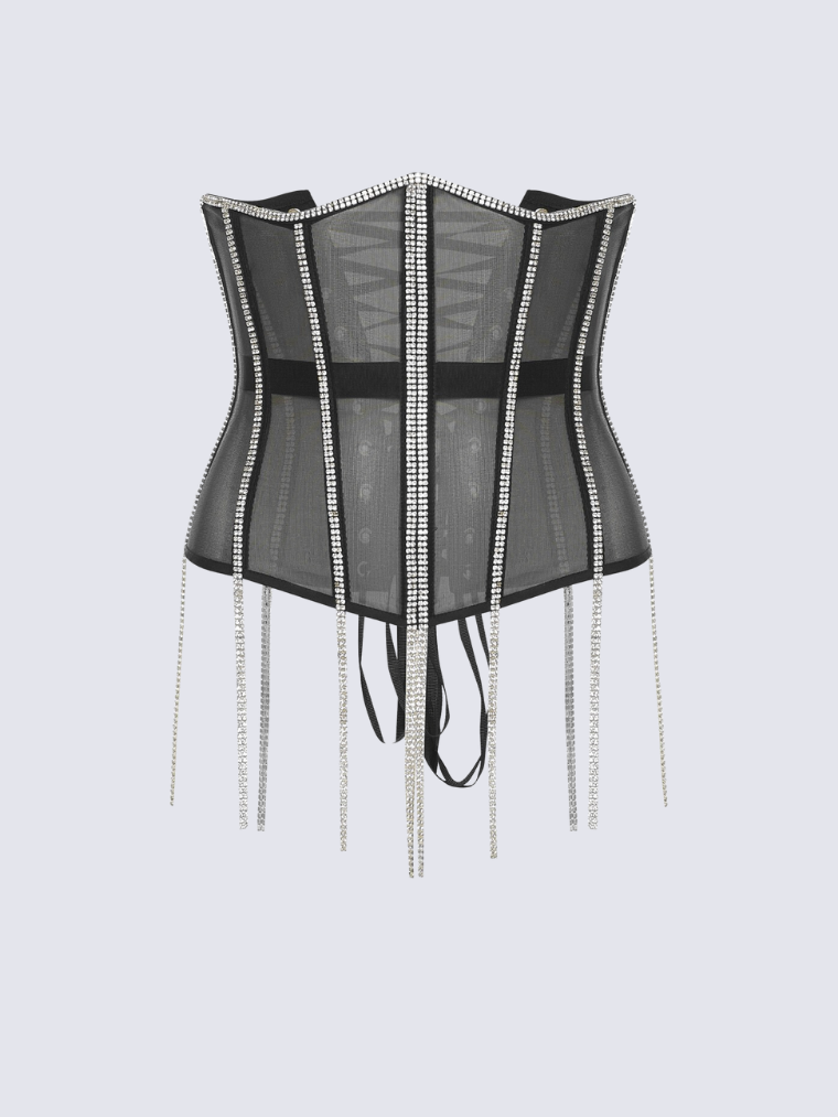 Precious Closet Cape Rhinestone Fringe Waist Corset Belt
