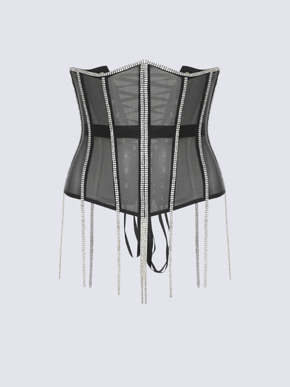 Precious Closet Cape Rhinestone Fringe Waist Corset Belt