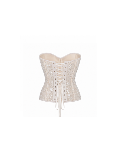 Precious Closet Ivory Sheer Lace Strapless Boned Corset Bustier