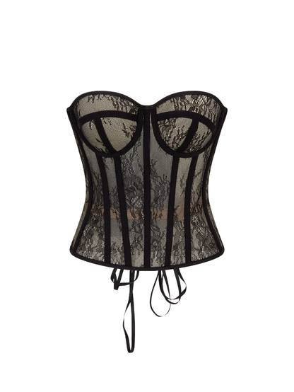 Precious Closet Black Lace Sheer Boned Sweetheart Corset Top