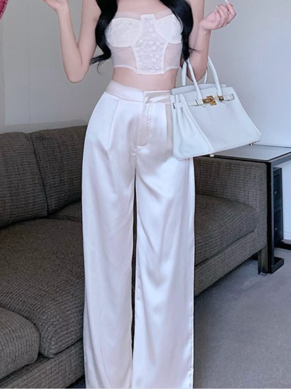 Precious Closet Black Satin Wide Leg Trousers