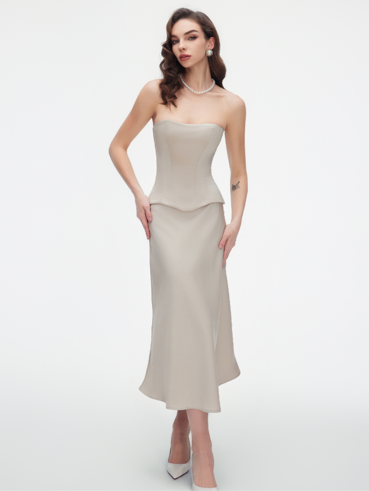 Precious Closet Satin Strapless Boned Fitted Corset Top