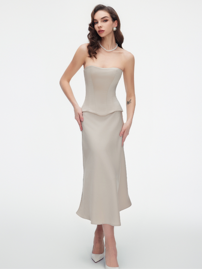 Precious Closet Satin Strapless Boned Fitted Corset Top