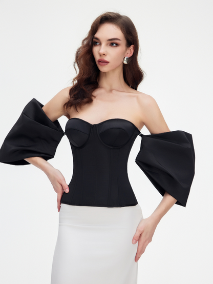 Precious Closet Black Sweetheart Flare Sleeve Corset Top