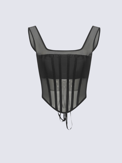 Precious Closet Black T Form Mesh Boned Corset Top