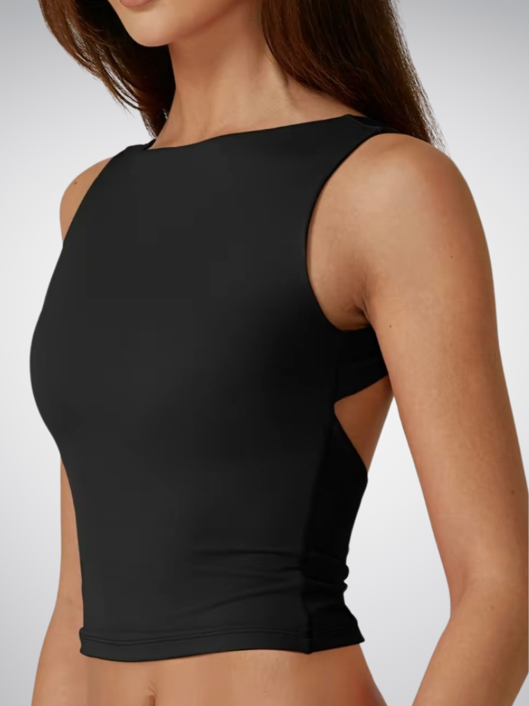 Precious Closet Boat Neck Sleeveless Fitted Crop Tank Top