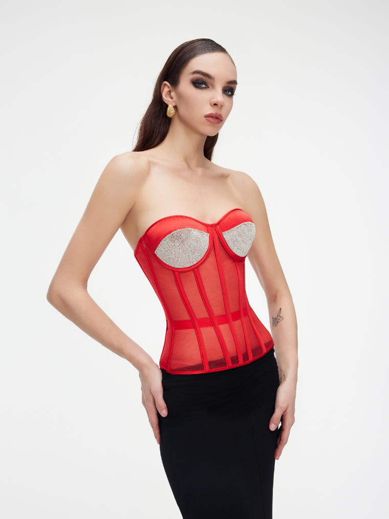 Precious Closet Rhinestone Red Corset Top