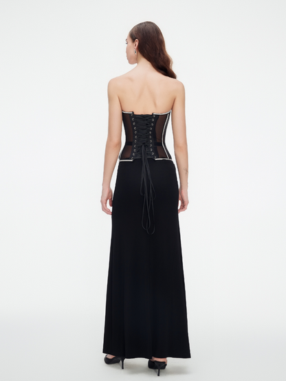 Precious Closet Black Crystal Embellished Sheer Corset Bra Top