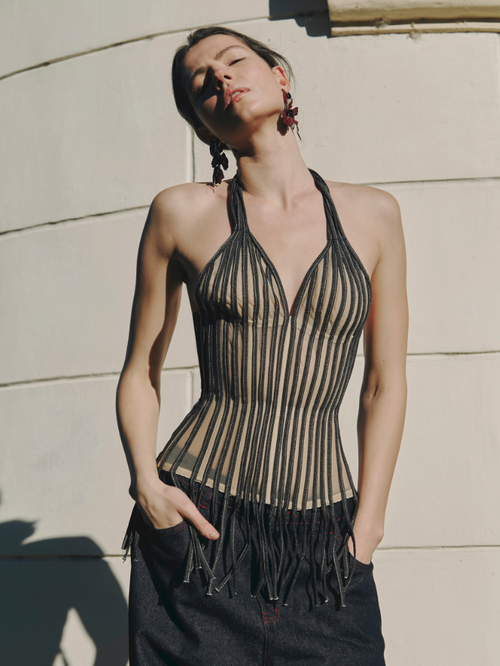 Precious Closet Best Tassel Halter Neck Corset Top