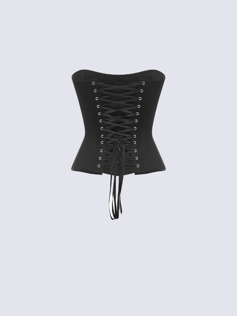 Precious Closet Black Satin Strapless Corset Top