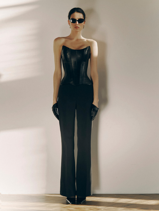 Precious Closet Black Vegan Leather Corset Top