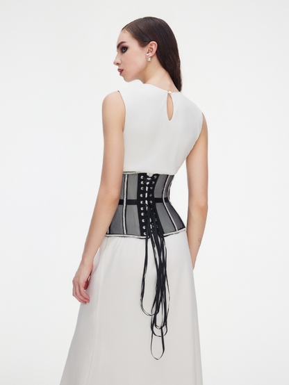 Precious Closet Black Mesh Crystal Trim Waist Corset