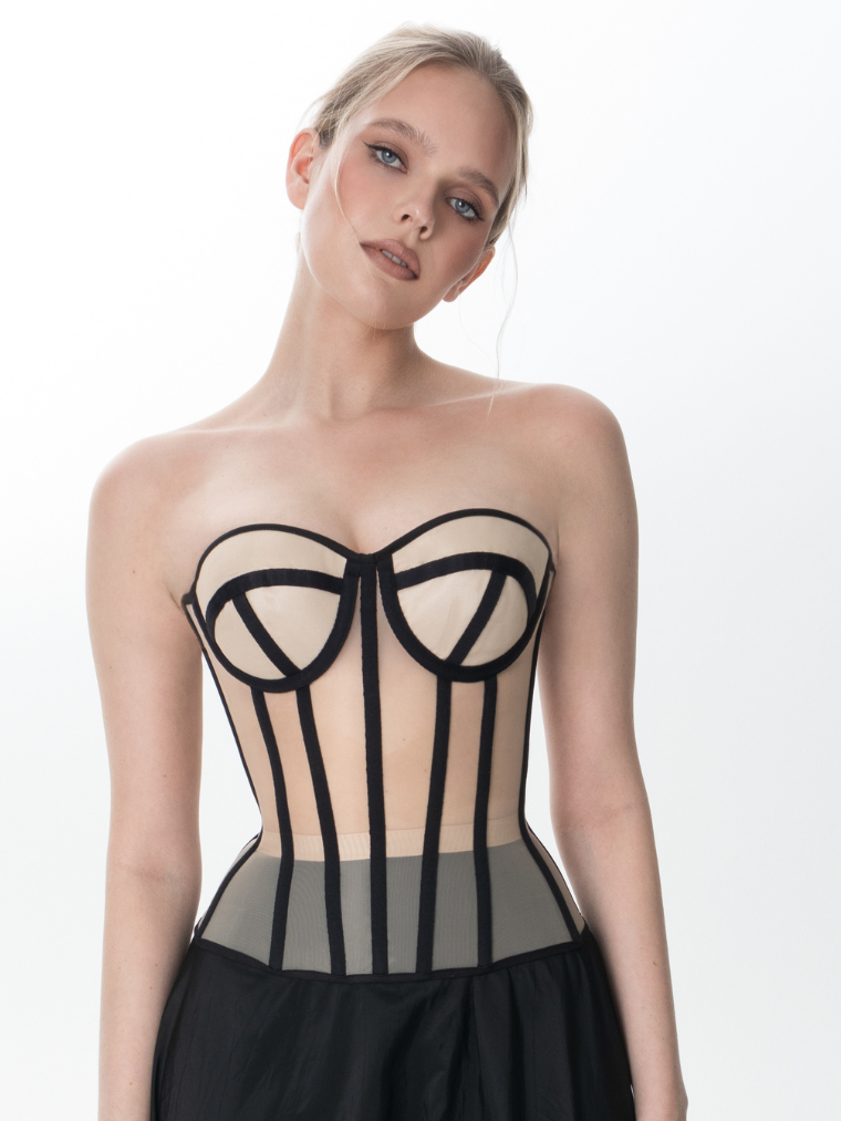 Precious Closet Beige Mesh Corset Top