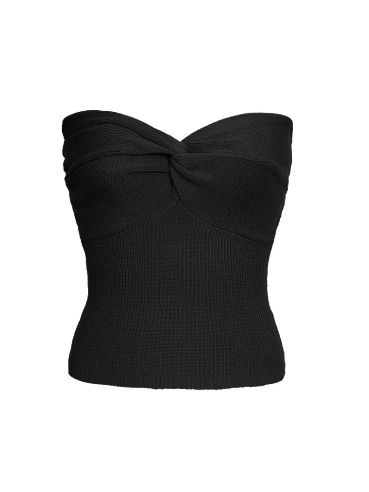 Precious Closet Ribbed Knit Twist Front Strapless Crop Top