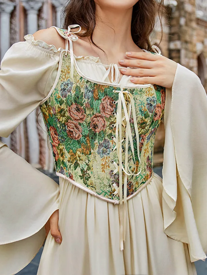 Precious Closet Fairy Green Floral Tapestry Lace-Up Corset