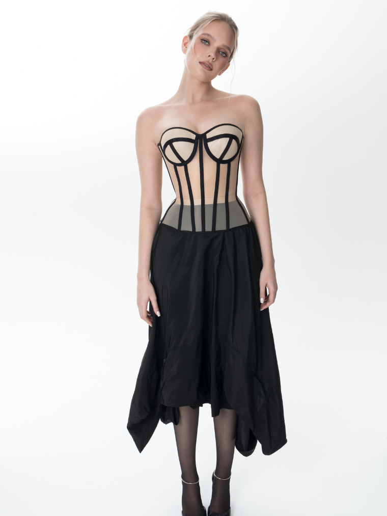 Precious Closet Nude Black Contrast Boned Bustier Corset Top