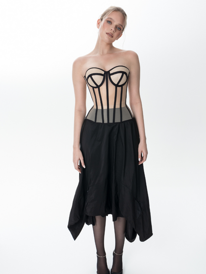 Precious Closet Nude Black Contrast Boned Bustier Corset Top