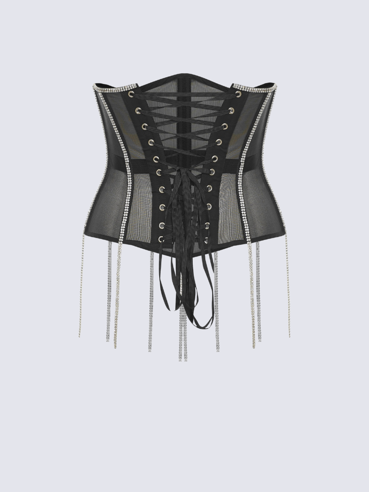 Precious Closet Cape Rhinestone Fringe Waist Corset Belt