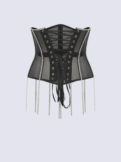 Precious Closet Cape Rhinestone Fringe Waist Corset Belt