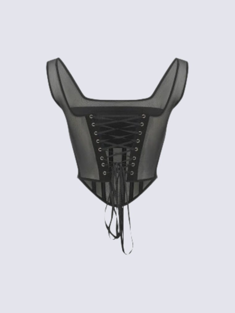 Precious Closet Black T Form Mesh Boned Corset Top
