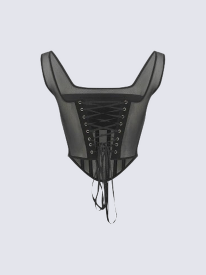 Precious Closet Black T Form Mesh Boned Corset Top