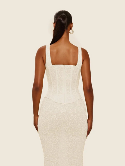 Precious Closet White Floral Lace Corset Top