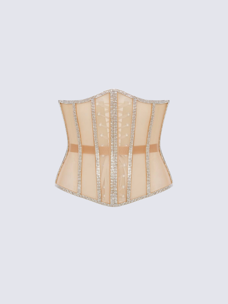 Precious Closet Black Mesh Crystal Trim Waist Corset